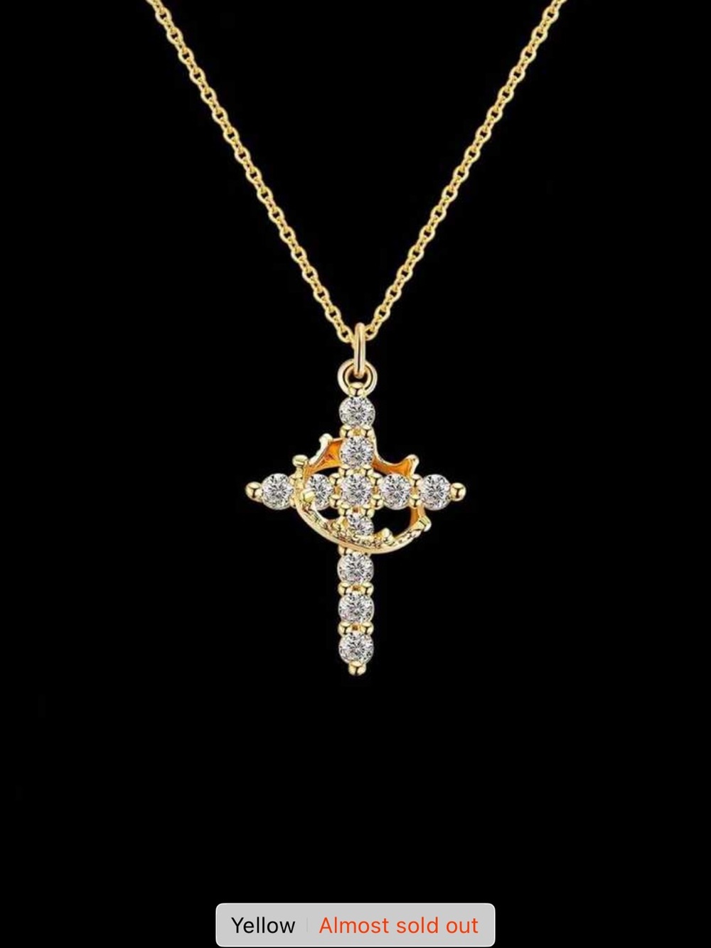 Gold Crystal Cross Pendant Necklace - Women Jewelry